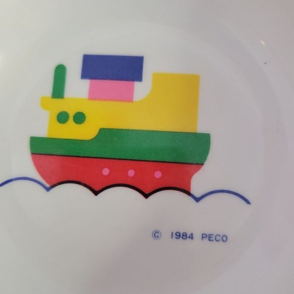 Vintage 1984 Peco Ware Melamine Children's Divided 3 Section Plate Red Bowl Set - Picture 7 of 9